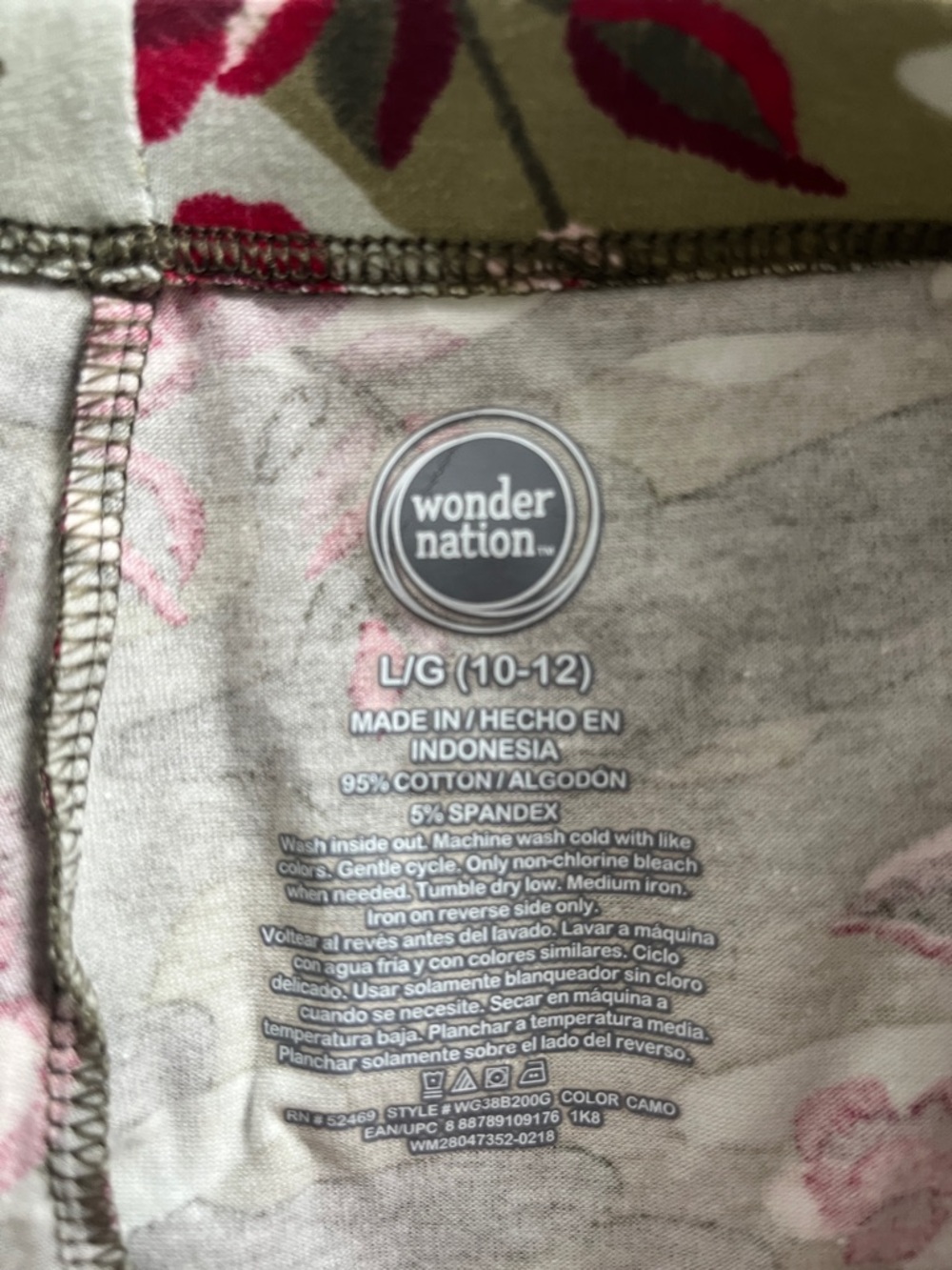 Wonder Nation Heather Gray Leggings with Pink Floral and Green Leaves